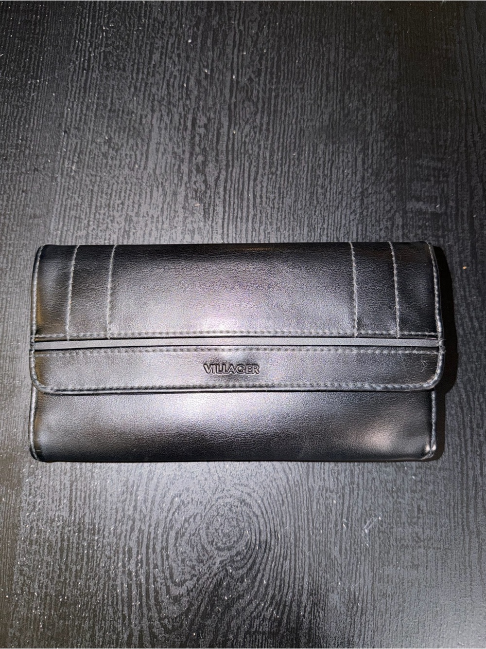 villager Black Leather Trifold Wallet